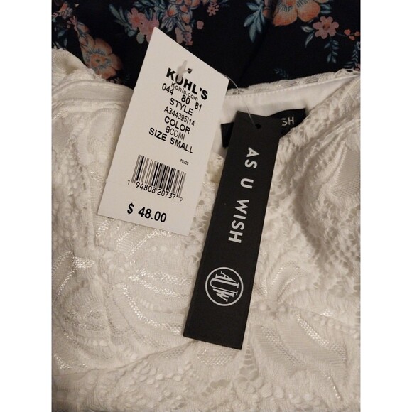 As U Wish High Low Dress Sz S Embroidered Bodice Lace Straps Floral Boho Beachy - Picture 8 of 10